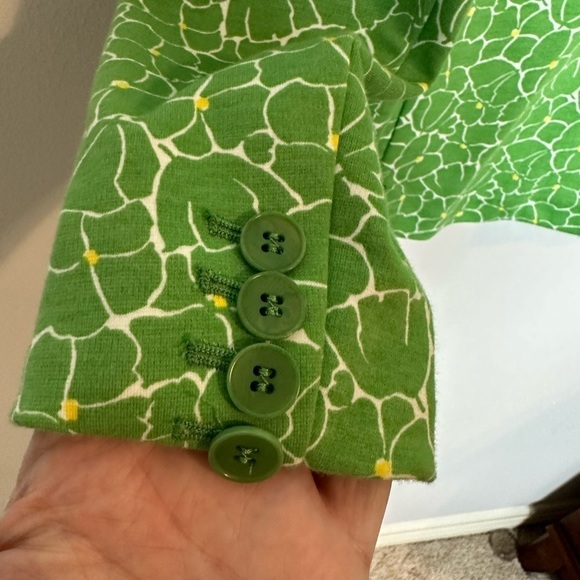 Talbots Medium Knit Blazer Green Pastel Floral Jacket with Jacket Pockets 14 - Picture 8 of 16